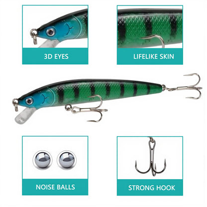 10Pcs Long Tail Minnow Fishing Lure 10cm 9g Floating Hard Bait Artificial Wobbler Crankbait 3D Eye  Fishing Tackle