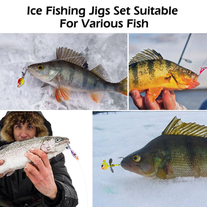 Goture 40pcs/set Ice Fishing Spoon Set, Bionic Metal Jigs, Hard Baits, Spinner Jigs, Saltwater/ Freshwater Fishing Tackle