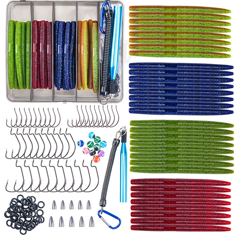 Goture 72pcs/143pcs Soft Lure Set 4in/5in High Quality, Senko-style Worm, High-carbon Hooks , Tackle Box