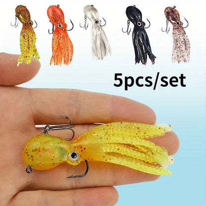 Ackibbik 5pcs Saltwater Squid Skirt- Soft Fishing Lure with Skirt Tail -Lingcod, Rockfish Jigs