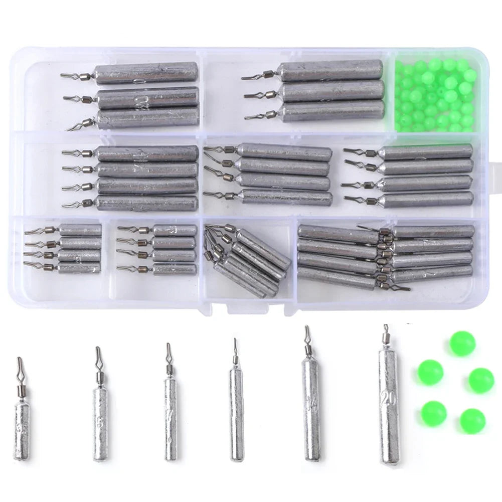 90pcs Fishing Sinker Slim Drop Shot Weight Set with Storage Box, Multiple Sizes