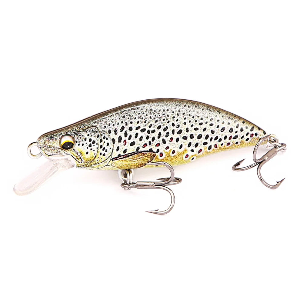 B&U Minnow Fishing Lure- Trout Pattern- Hard Bait, Assorted with Sharp Treble Hooks, Freshwater Lures for Bass, Trout, Pike