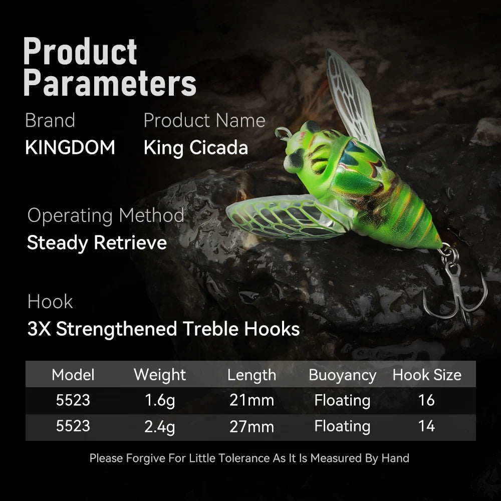 Kingdom 2026 New Cicada Topwater Lure With Wings 21mm 1.6g 27mm 2.4g - Hard Bait For Freshwater Bass or any PREDATOR species