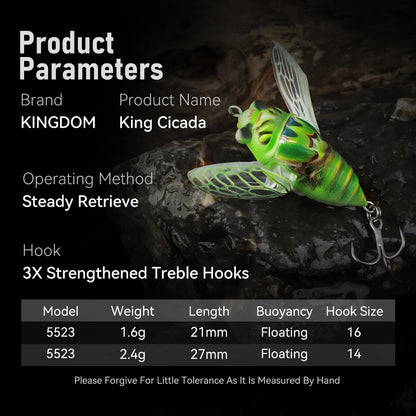Kingdom 2026 New Cicada Topwater Lure With Wings 21mm 1.6g 27mm 2.4g - Hard Bait For Freshwater Bass or any PREDATOR species