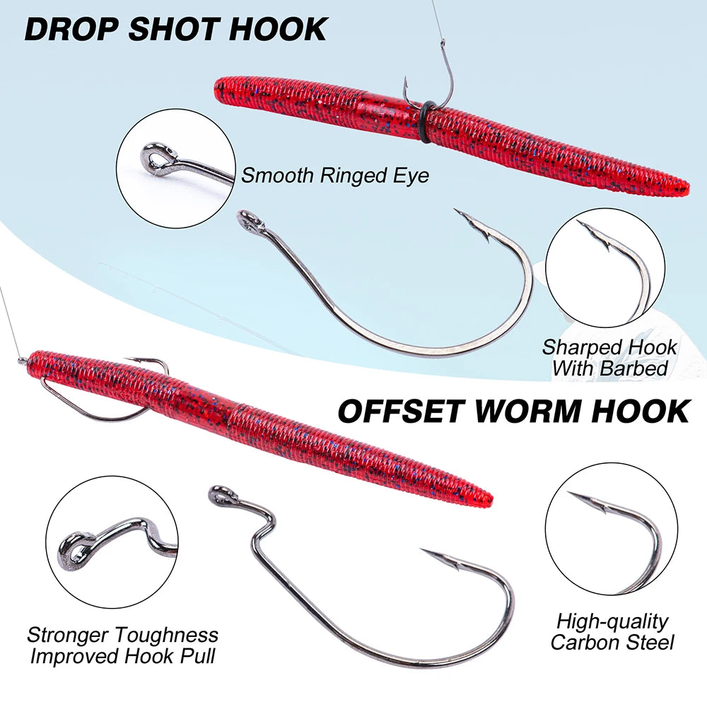 Goture 72pcs/143pcs Soft Lure Set 4in/5in High Quality, Senko-style Worm, High-carbon Hooks , Tackle Box