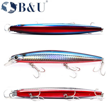 B&U 135mm 27.1g Ultra Long Casting 135S Saltwater Sinking Minnow--GREAT for Seabass, Stripers, Salmon, Steelhead, Coastal Trout, Pike, Musky & other PREDATORS