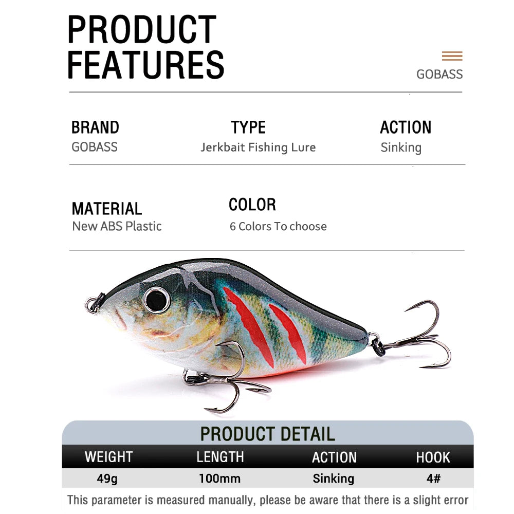 GOBASS Slider- Jerkbait 6cm/8cm/10cm Slow Sinking-for Musky, Pike, Bass VIB Crankbait / Pesca/ Leurre