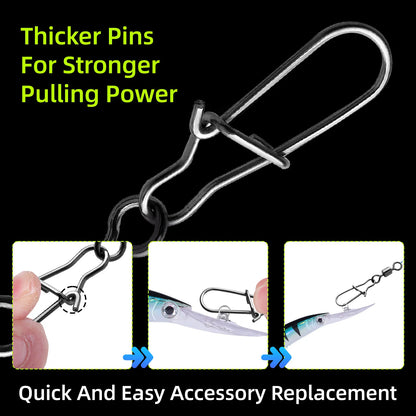 Duo-Lock Snap Swivels 50~200Pcs Fishing Swivel Snap Stainless Brass Saltwater Fishing Rolling Barrel Swivel Connectors