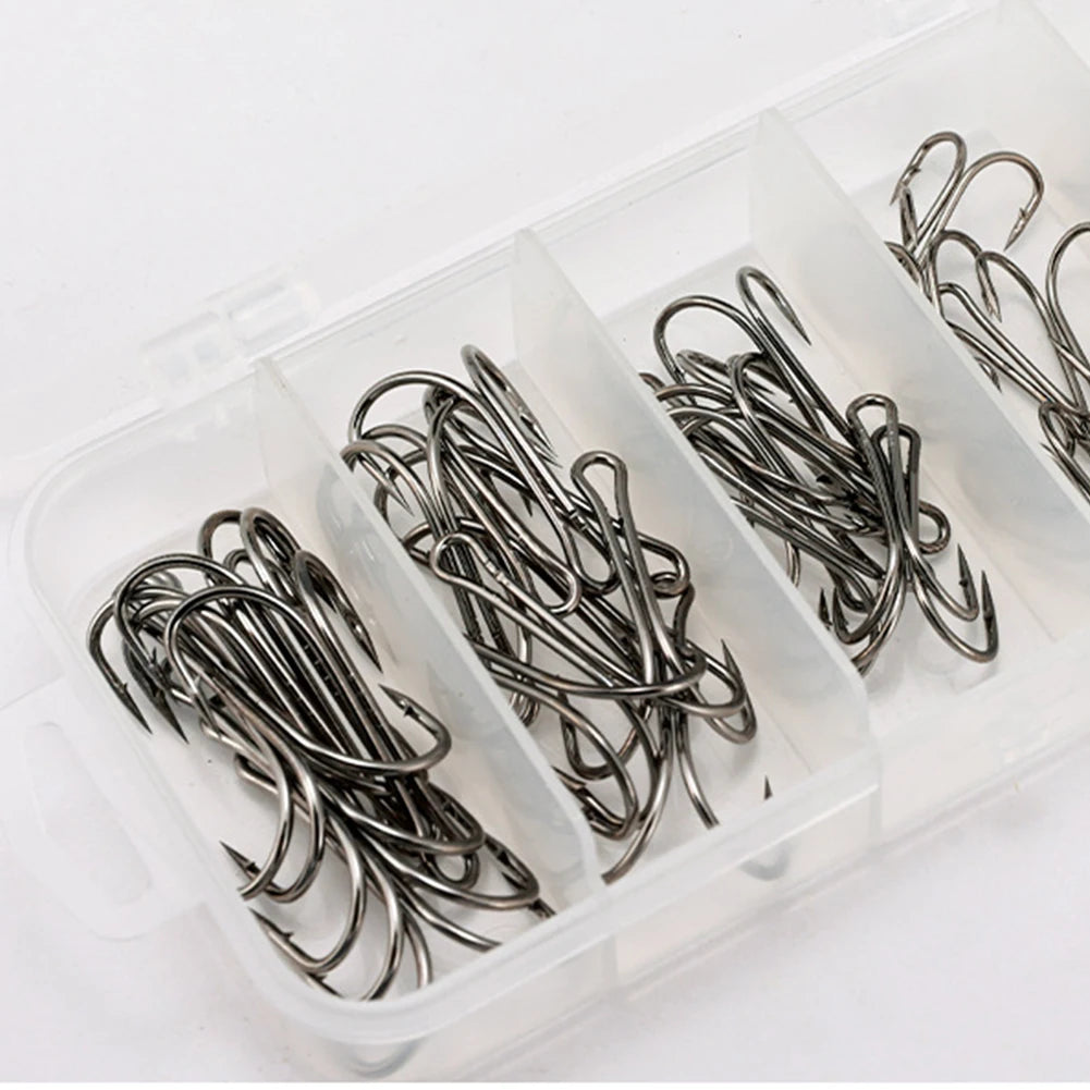 50pcs Long Shank Double Hook High Carbon Steel, Barbed Frog Hook