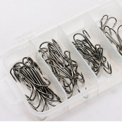 50pcs Long Shank Double Hook High Carbon Steel, Barbed Frog Hook