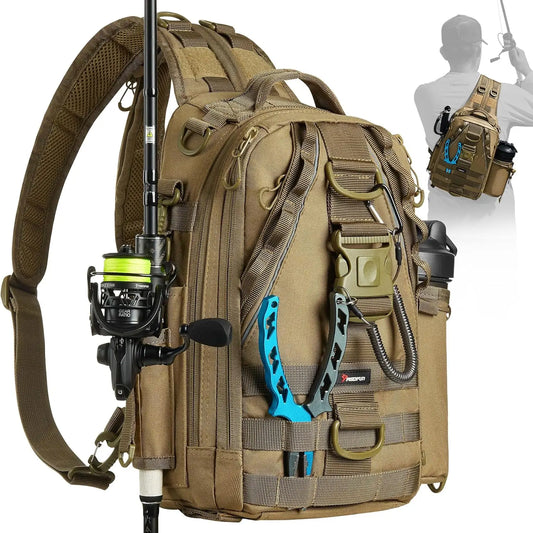 PiscifunFishing Tackle Backpack with Rod & Gear Holder, Lightweight Outdoor Water-Resistant Fishing Shoulder Storage Bag