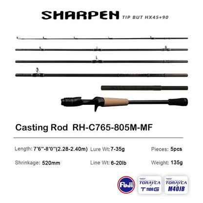 PURELURE SHARPEN Travel Soft Lure Long Spinning and Casting XF/MF Action Rods, FUJI Components- Bass, Pike Rod Fishing Rod
