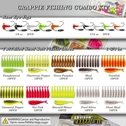 110+80pcs Crappie Fishing Kit: Underspin Jigs, Soft Grubs & Swimbaits for Fresh & Saltwater, especially Panfish