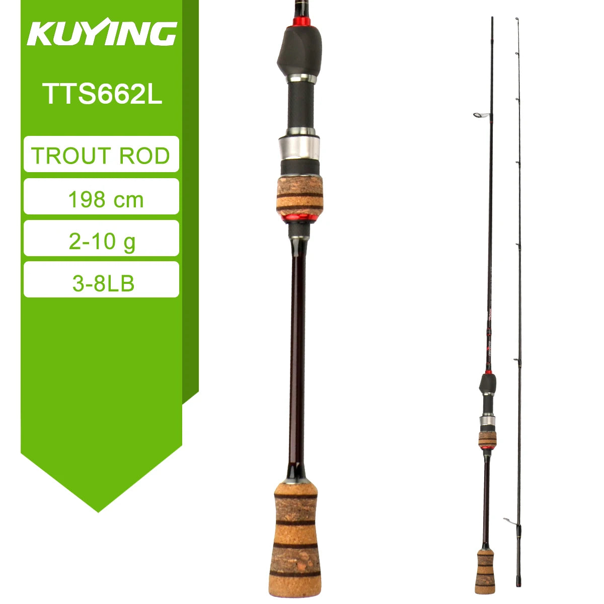 KUYING TETON L Light 1.98m 6'6" Carbon Fishing Rod Spinning Casting FUJI Reel Seat Ring 2-10g 3-8lb Medium Fast