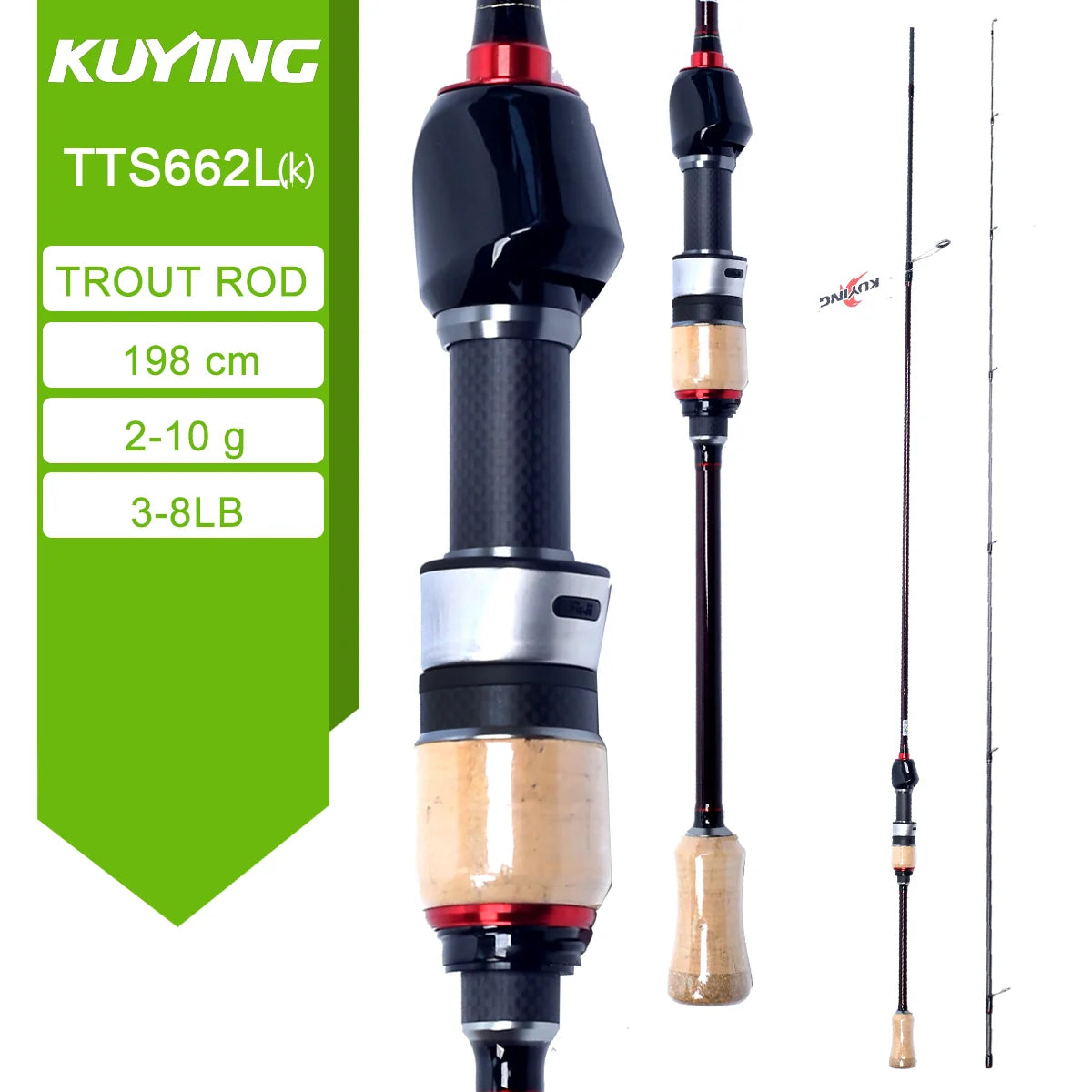 KUYING TETON L Light 1.98m 6'6" Carbon Fishing Rod Spinning Casting FUJI Reel Seat Ring 2-10g 3-8lb Medium Fast