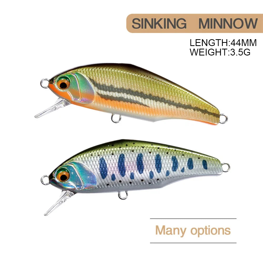 New 44mm, 3.5g Smith Sinking Minnow Fishing Lures , Artificial Jerkbaits - Bass, Trout, Walleye, Pike Fishing