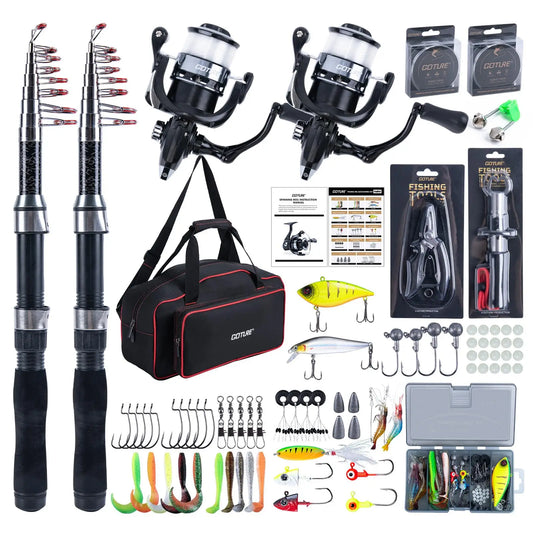 Goture 2.1M/2.7M Telescopic Fishing Rod and Spinning Reel Combo, Full Tackle Set with Lures & Carry Bag, Good for Beginner To Pro