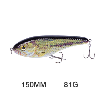 Hanlin Glide/Jerk-bait 75/90/120/150/mm 
FOR BASS, WALLEYE, PIKE, MUSKY, STEELHEAD, SALMON, CATFISH, STRIPERS & INSHORE SPECIES LIKE DRUM, SNOOK, SPECKLED TROUT