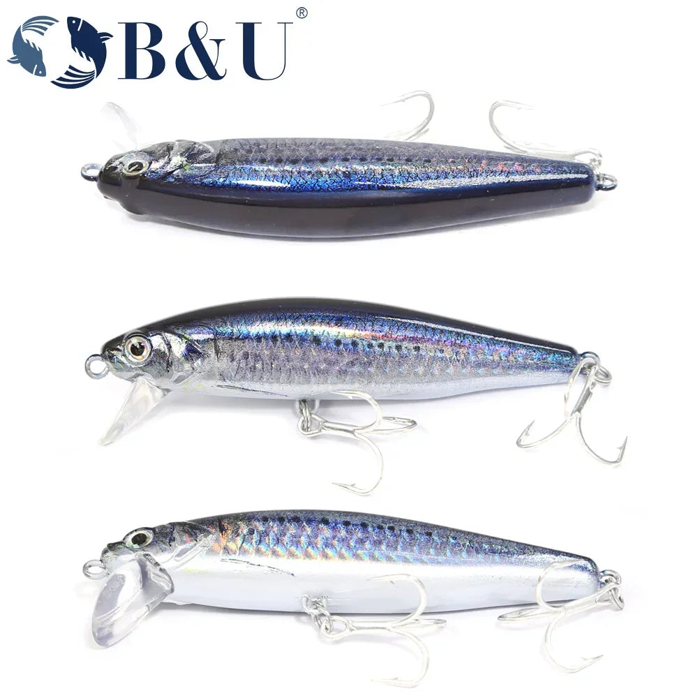 B&U 80mm Sinking Minnow/Jerkbait-for Saltwater- Sea Bass, Redfish, Weakfish, Tarpon, Snapper & other Big Predators