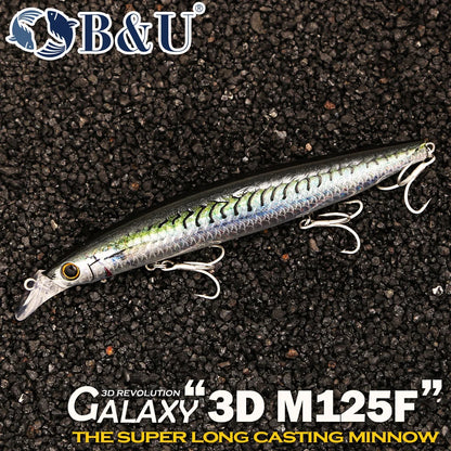 B&U Long Casting Floating Minnow- 3D Lifelike Hard Bait with Treble Hooks, Saltwater/Freshwater for Bass, Sea Bass, Pike, Walleye, Salmon/Trout and All PREDATORS