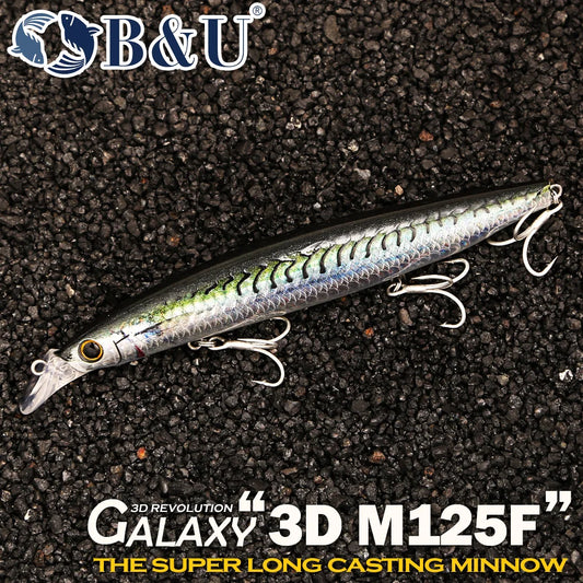 B&U Long Casting Floating Minnow- 3D Lifelike Hard Bait with Treble Hooks, Saltwater/Freshwater for Bass, Sea Bass, Pike, Walleye, Salmon/Trout and All PREDATORS