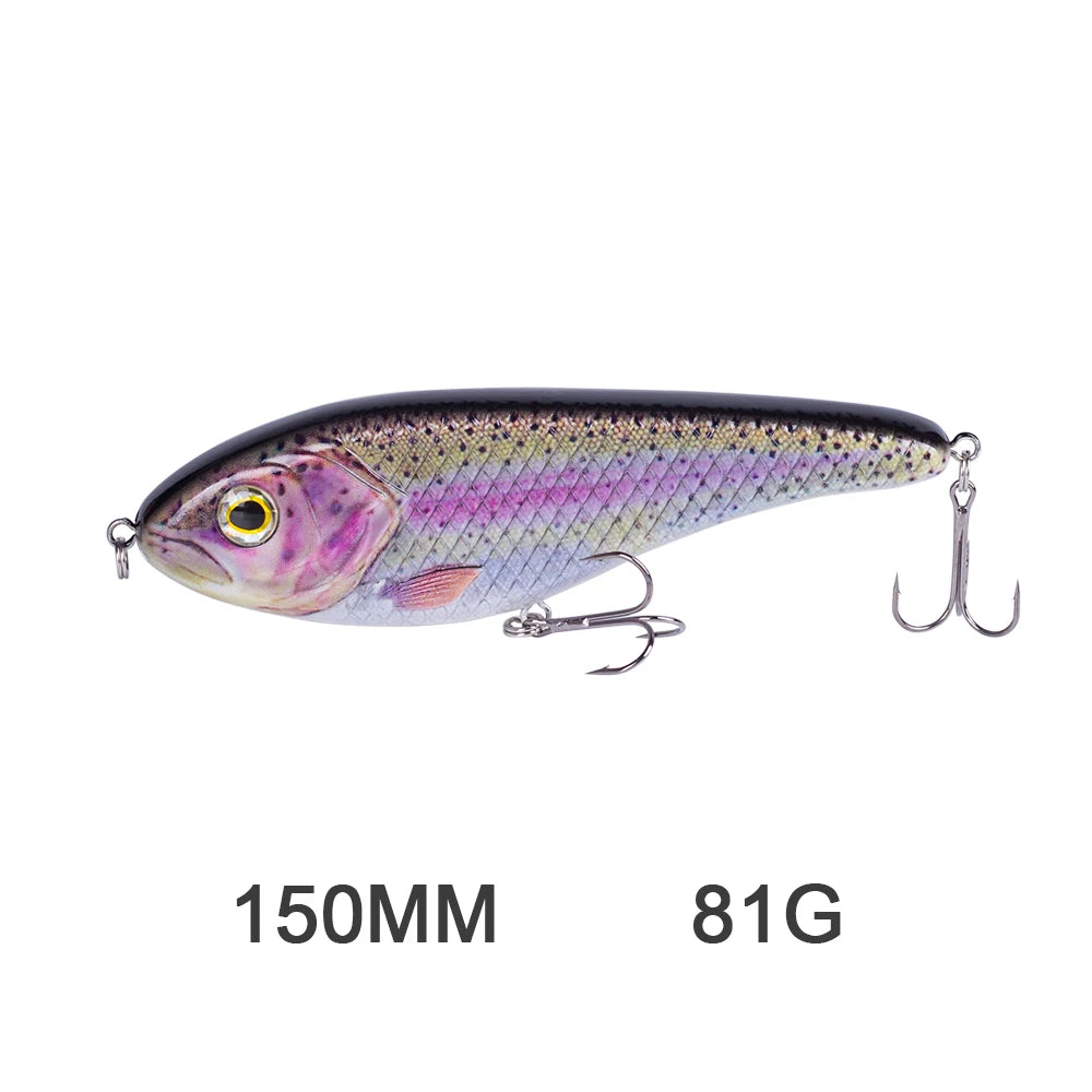 Hanlin Glide/Jerk-bait 75/90/120/150/mm 
FOR BASS, WALLEYE, PIKE, MUSKY, STEELHEAD, SALMON, CATFISH, STRIPERS & INSHORE SPECIES LIKE DRUM, SNOOK, SPECKLED TROUT