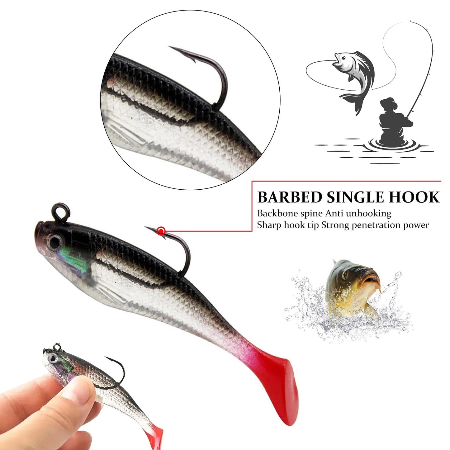 5pcs Soft Artificial Fishing Lures set, Kit Suitable for Freshwater or Saltwater