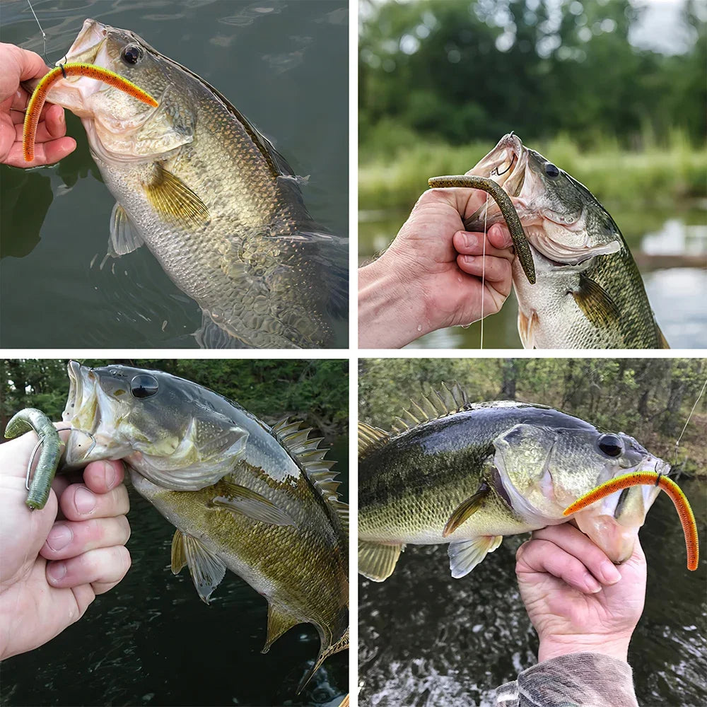 Goture-High Quality Senko-style Worm Soft Lure Set, Artificial Bait, High-Carbon Hook, 4in, 5in, 72PCs, 143PCs