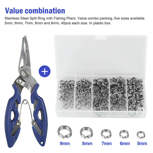 200Pcs Fishing Split Rings Set 5 Size Stainless Steel O Rings , Connector For  Fishing
