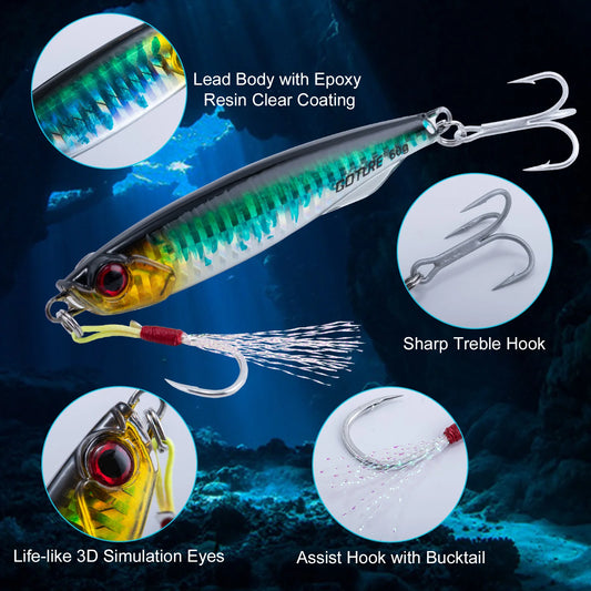 Goture Fishing Lure, Metal  Jig ,with  Single Head-Hook & Bright Body