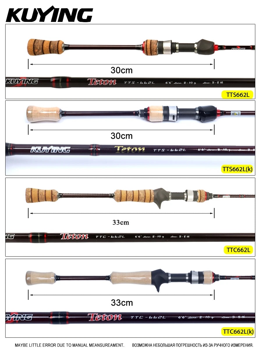 KUYING TETON L Light 1.98m 6'6" Carbon Fishing Rod Spinning Casting FUJI Reel Seat Ring 2-10g 3-8lb Medium Fast