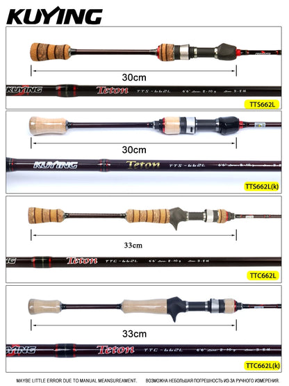 KUYING TETON L Light 1.98m 6'6" Carbon Fishing Rod Spinning Casting FUJI Reel Seat Ring 2-10g 3-8lb Medium Fast