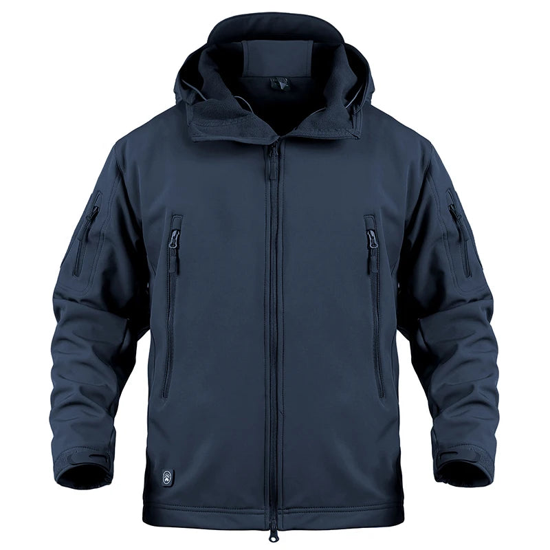 Men's Waterproof Tactical Softshell Jacket Winter Warm Fleece Hooded Coat Windproof Outdoor Sports Fishing Hiking Jacket