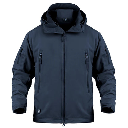 Men's Waterproof Tactical Softshell Jacket Winter Warm Fleece Hooded Coat Windproof Outdoor Sports Fishing Hiking Jacket