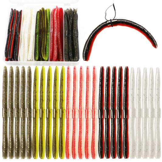 Dovesun 50PCS Wacky Worm for Bass, Trout/ Fishing Worm Kit with Soft Plastic Baits