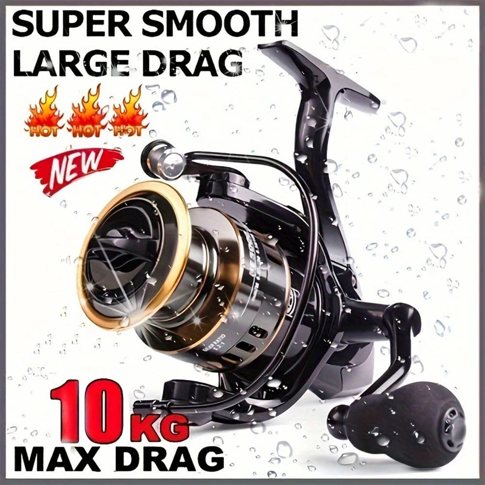 HE6000-7000 Spinning Reel - Smooth 5.2:1 Speed Ratio, 10KG Resistance, Interchangeable Left/Right Hand, Metal Line guide