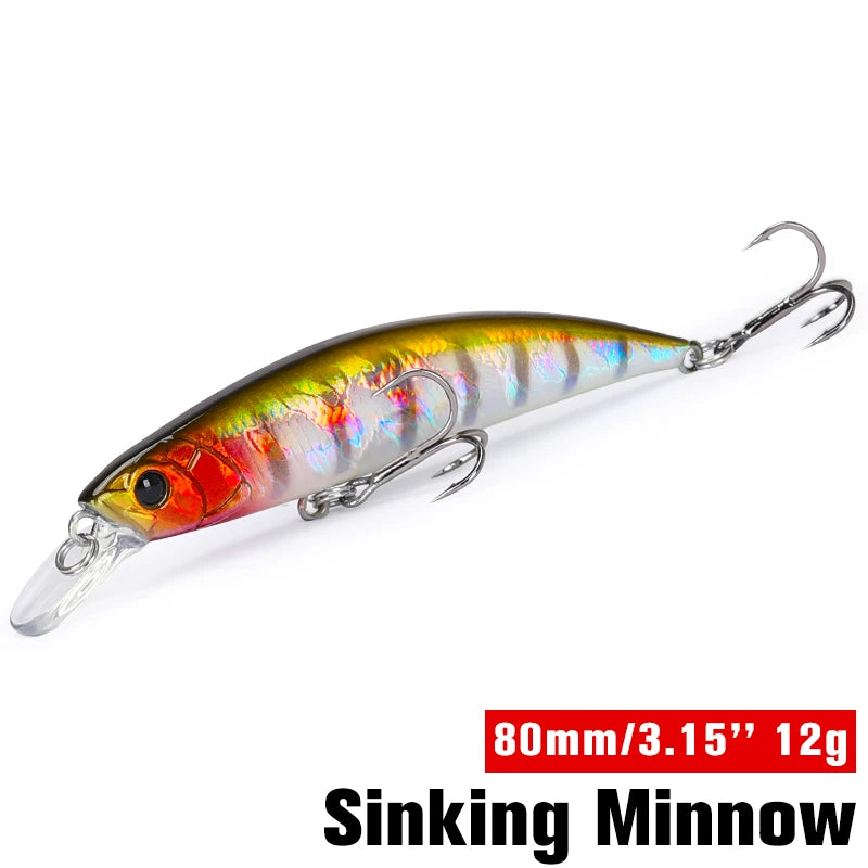 TSURINOYA 80S 12g Sinking Minnow Fishing Lure DW96 8cm Large Trout Pike Rockfish Hard Bait Jerkbait Freshwater Saltwater Wobbler