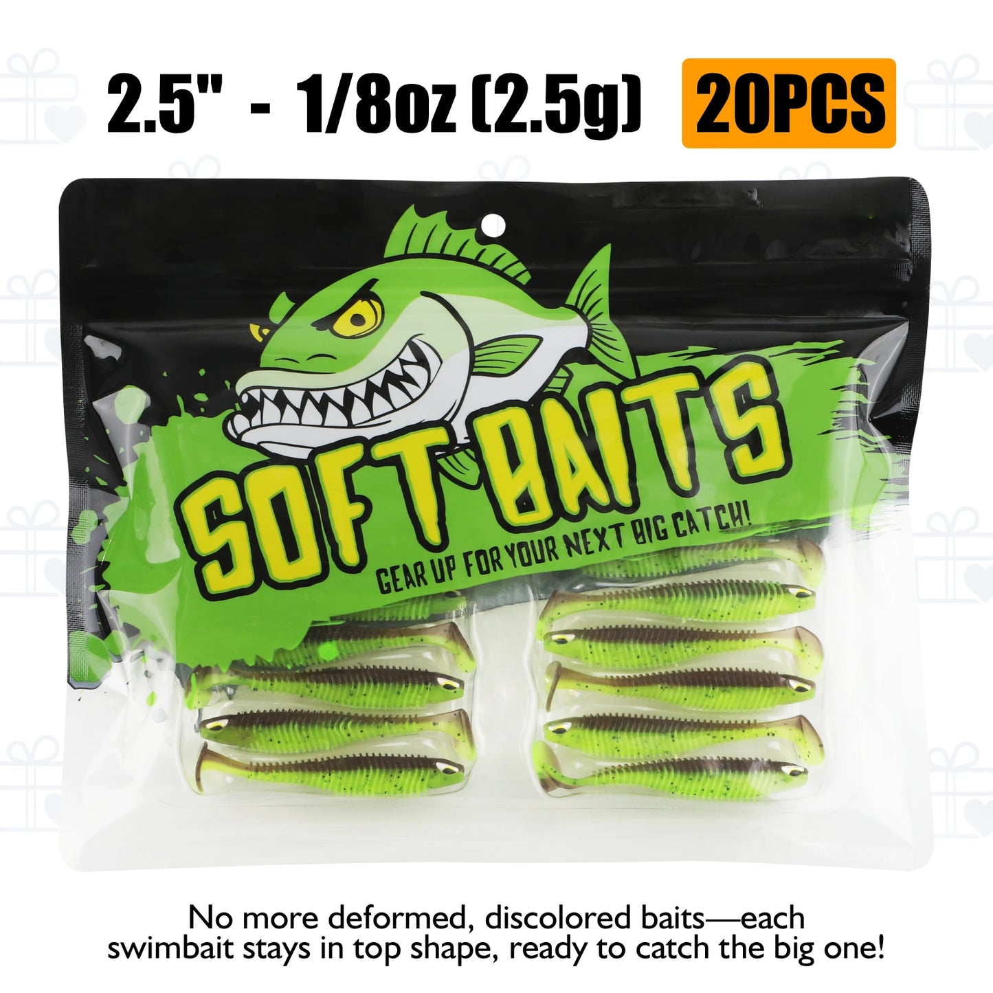Paddle Tail Swimbaits 10/16/20PCS  Trout Crappie Walleye BASS Soft Baits for  Fishing (Green)