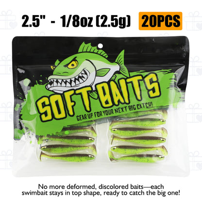 Paddle Tail Swimbaits 10/16/20PCS  Trout Crappie Walleye BASS Soft Baits for  Fishing (Green)