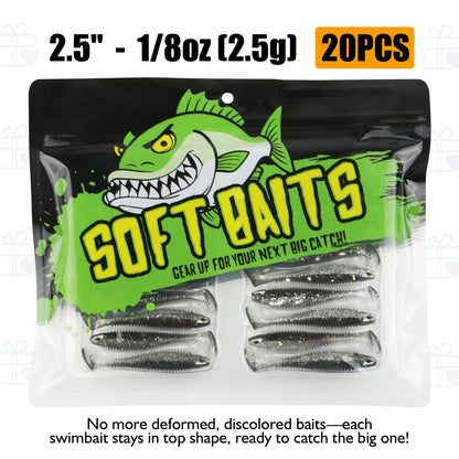 Paddle Tail Swimbaits 10/16/20PCS- for Trout, Crappie, Walleye, Bass Fishing (Black)