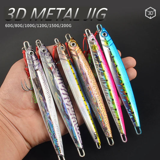 3D Metal Jigs- 60g 80g 100g 120g 150g 200g / Iron /ROCKFISH, SNAPPER, HALIBUT, LING, COWCOD, TUNA, YELLOWTAIL & OTHER DEEP OCEAN SPECIES