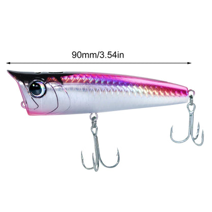Popper Fishing Lure 90mm 15g Artificial Hard Bait with Hooks, Artificial  for Freshwater Saltwater Surface Fishing