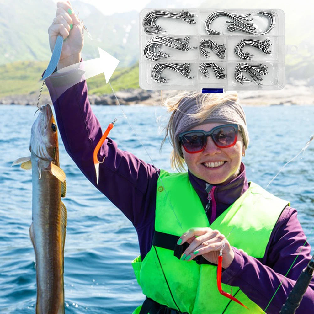 80Pcs Fishing Hooks Stainless Steel Fish Hooks, Saltwater Fishing Barbed Hooks