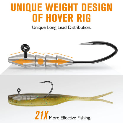15PCS Hover Rig, Jig head, Swimbait Jig-Heads for Bass Fishing, Bass Hooks 1/0- Hover Strolling Rig Kit- Fishing Jig Heads1/16OZ, 1/8OZ