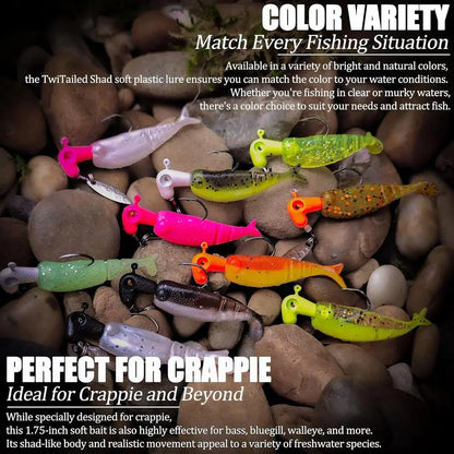 110+80pcs Crappie Fishing Kit: Underspin Jigs, Soft Grubs & Swimbaits for Fresh & Saltwater, especially Panfish