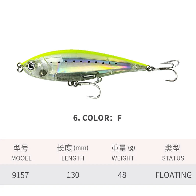 130MM 48G Pencil Fishing Lures 3D Inshore -- Hard, Floating Wobblers for Twitch Fishing