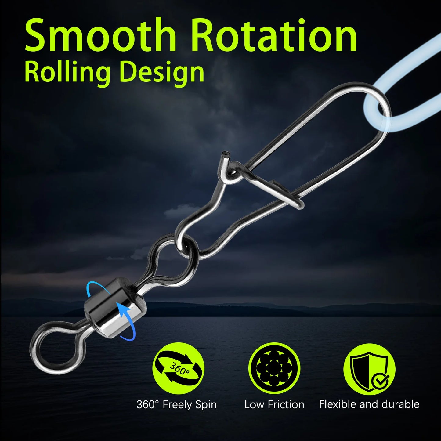 Duo-Lock Snap Swivels 50~200Pcs Fishing Swivel Snap Stainless Brass Saltwater Fishing Rolling Barrel Swivel Connectors