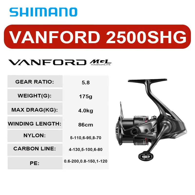 NEW SHIMANO VANFORD Spinning Reel 2500/3000 Series- MGL Rotor Body LONG STROKE Spool- Freshwater/ Saltwater