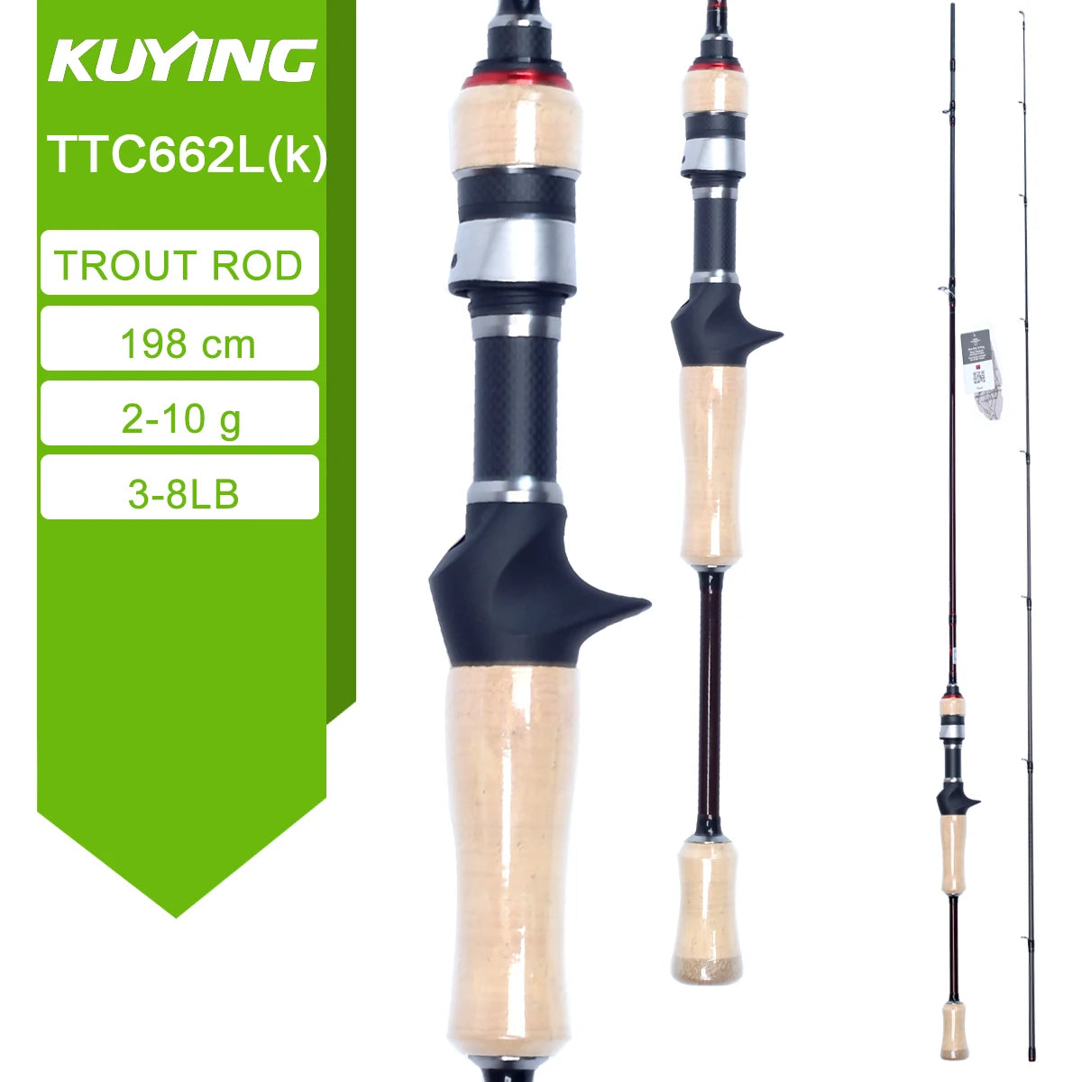 KUYING TETON L Light 1.98m 6'6" Carbon Fishing Rod Spinning Casting FUJI Reel Seat Ring 2-10g 3-8lb Medium Fast
