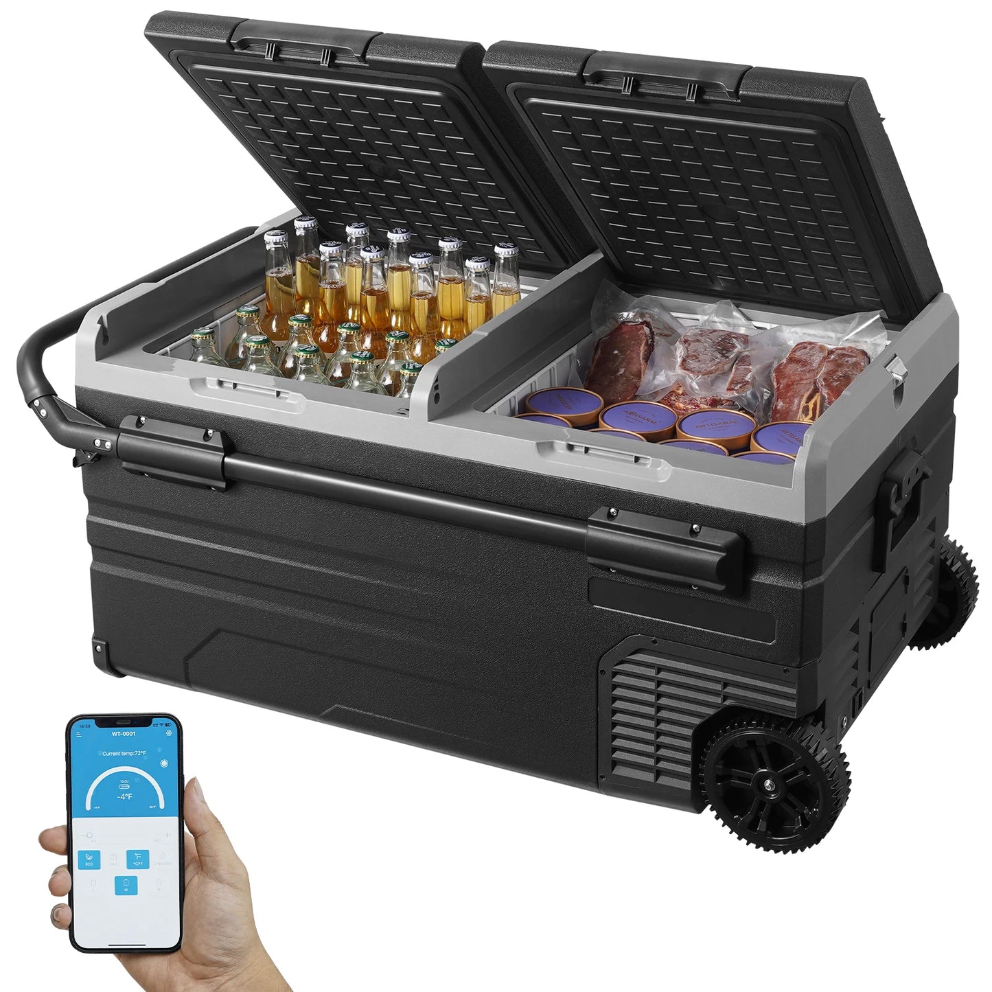 SucceBuy 75L 95L Small Fridge, Portable Mini Dual Storage Zone Refrigerator Compressor  Freezer